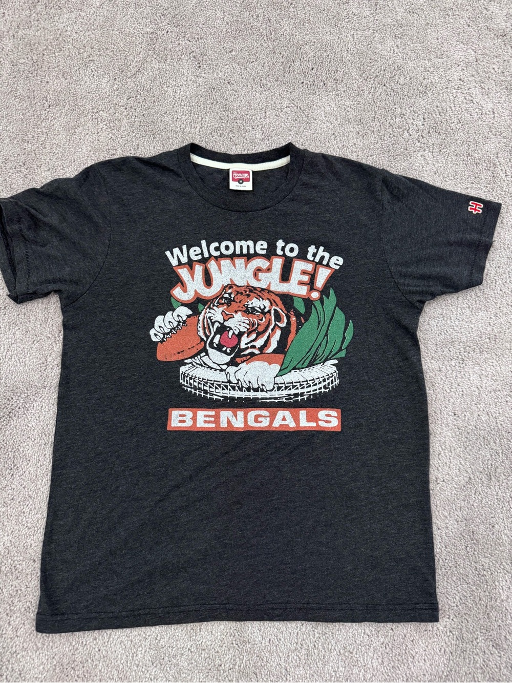 HOMAGE Charcoal Graphic Tee with Orange & White Accents